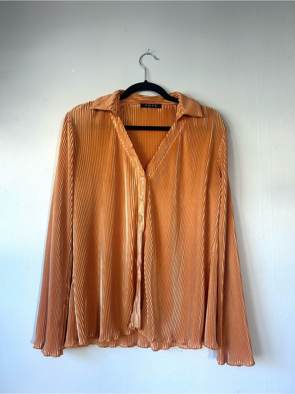 Sunset Orange Pleated Button-Down Long Sleeve